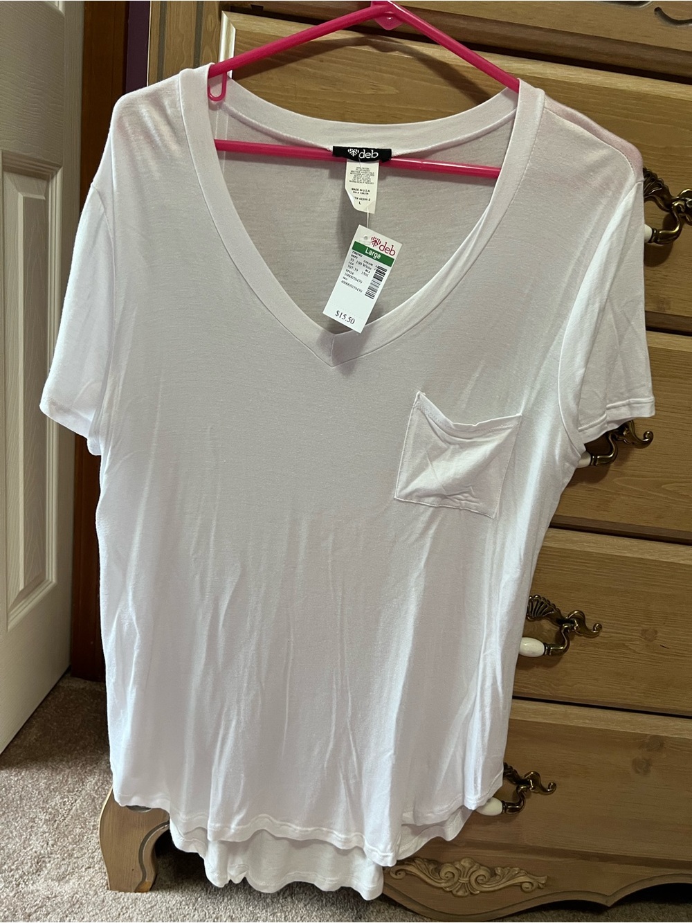 Deb White V-Neck Pocket Tee